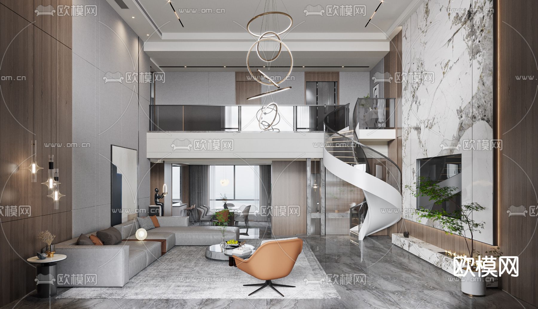 现代别墅客厅餐厅3d模型