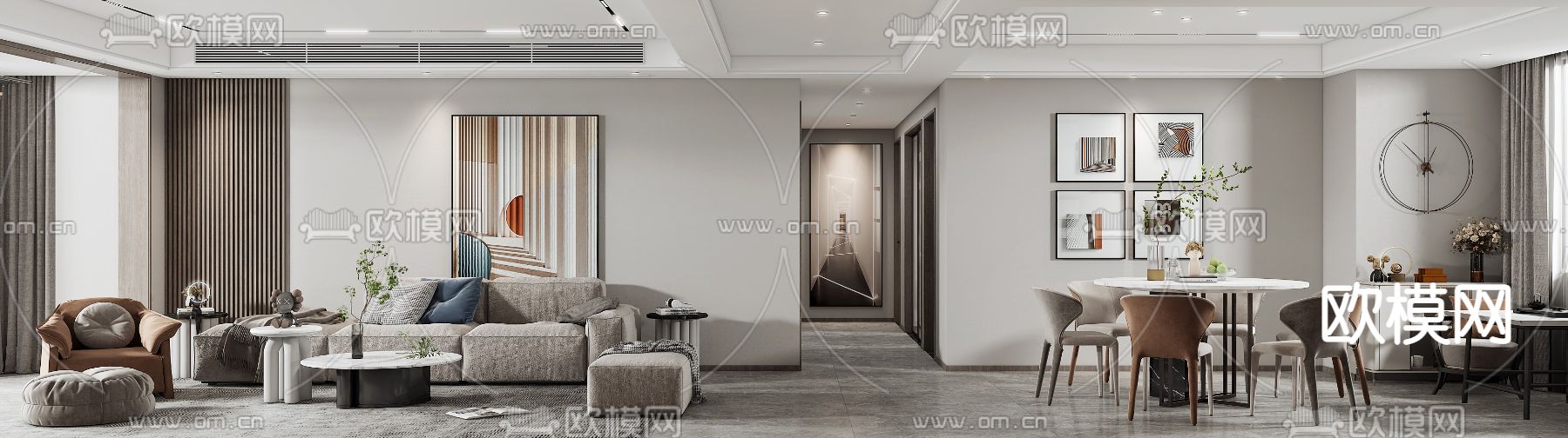 现代客厅餐厅3d模型