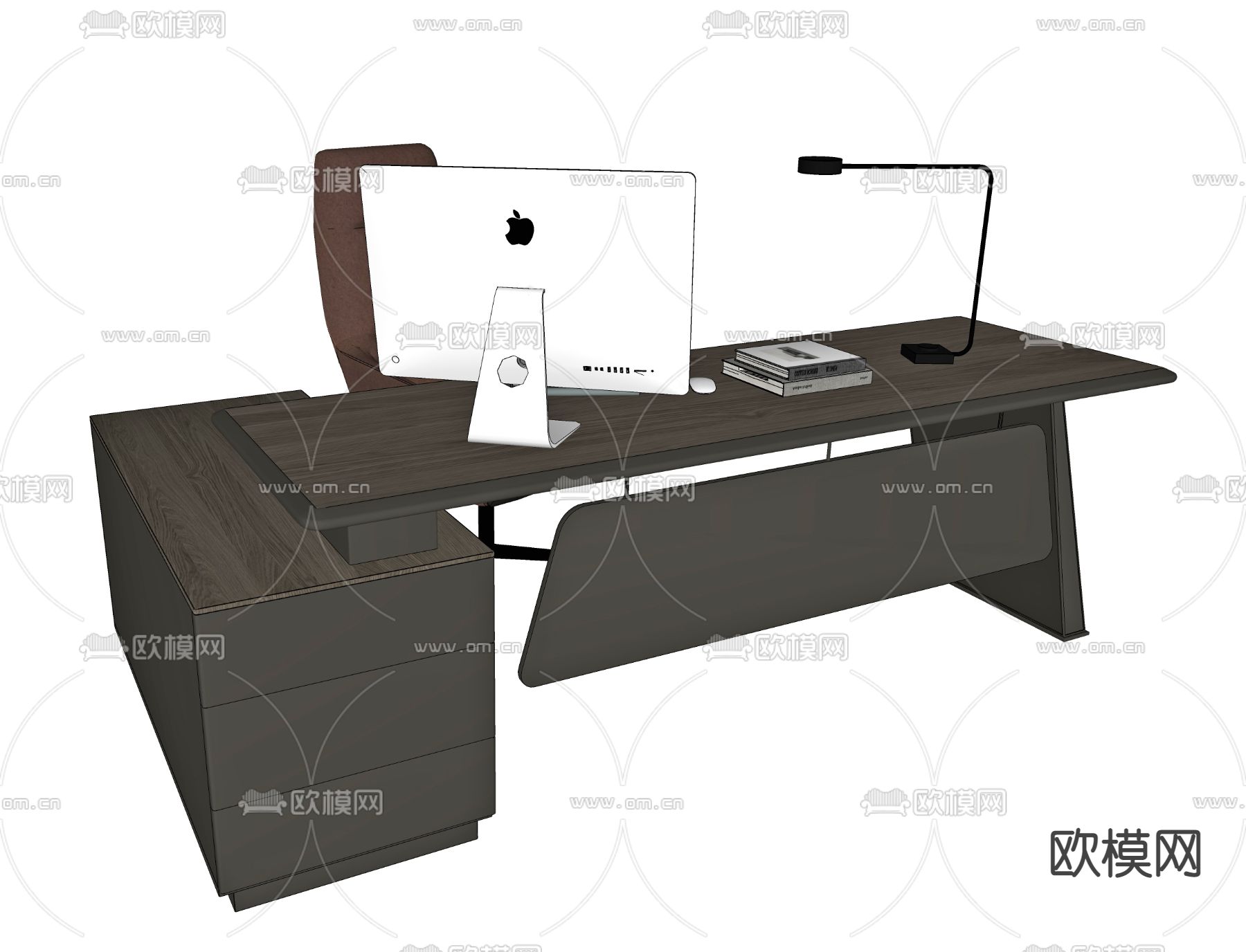 新中式办公桌椅su模型下载（渲染图4）