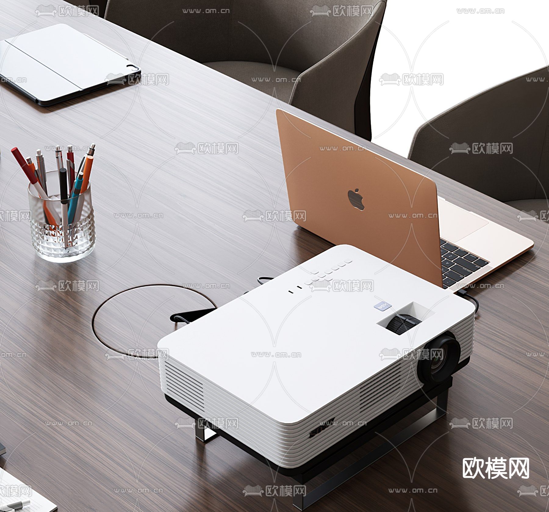 现代条形会议桌椅3d模型