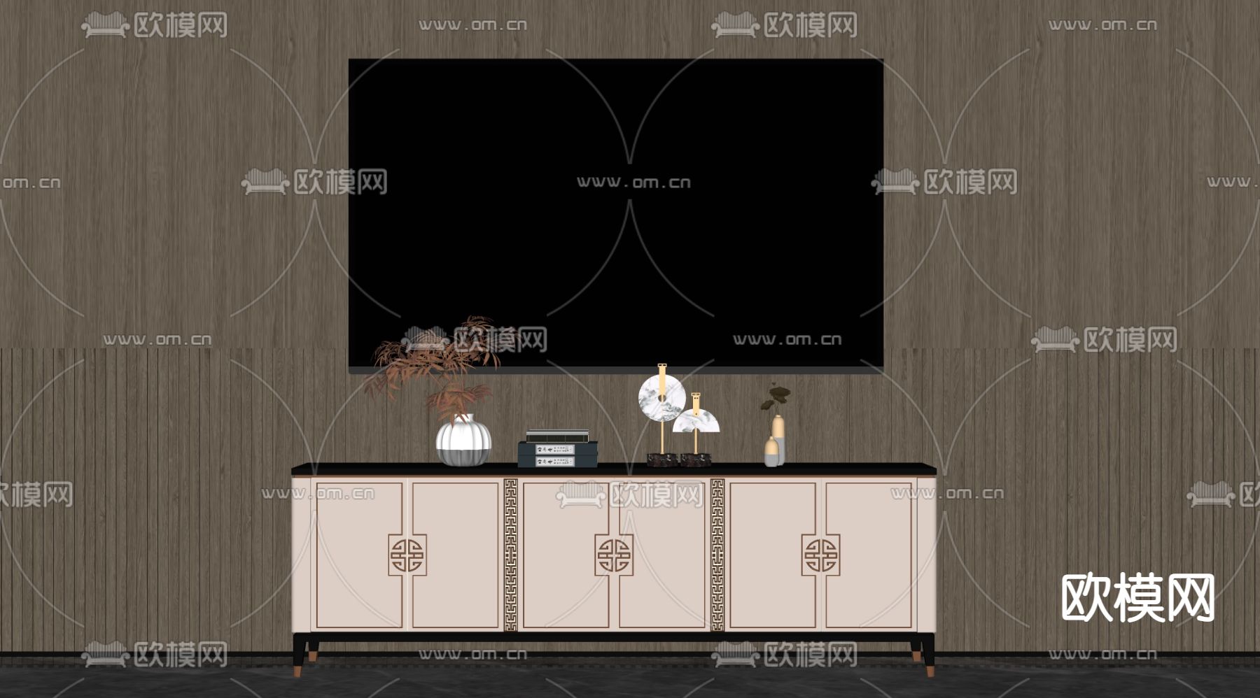 新中式电视柜su模型