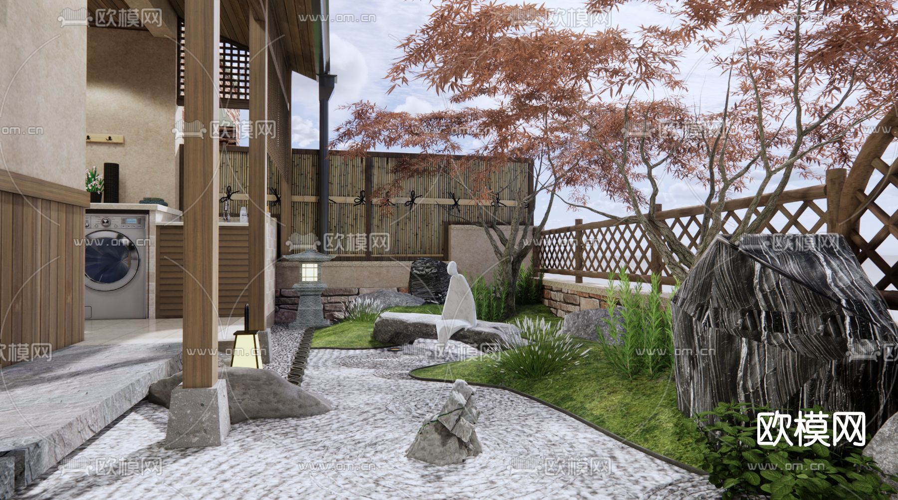 日式庭院花园su模型下载（渲染图4）