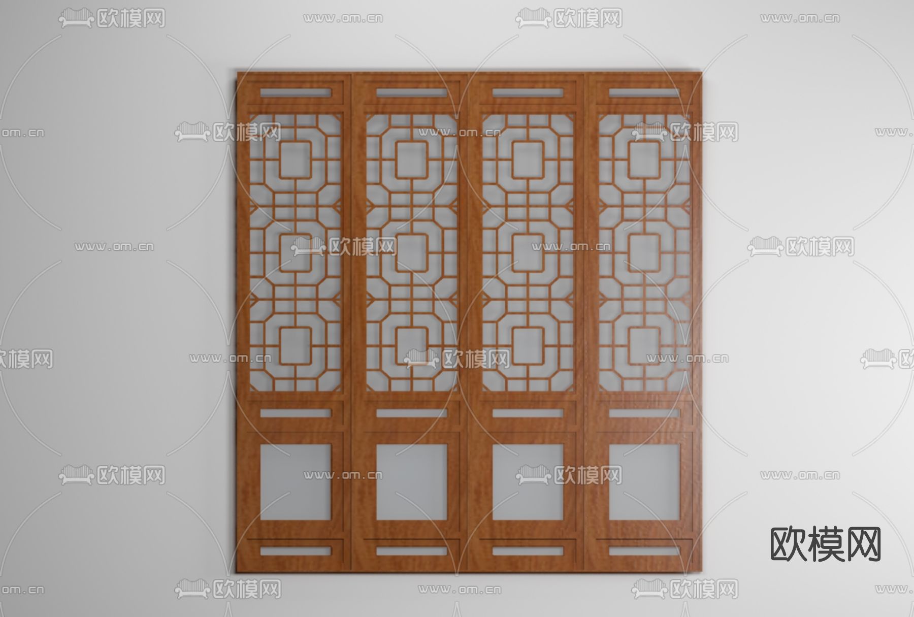 中式实木花窗门免费3d模型下载