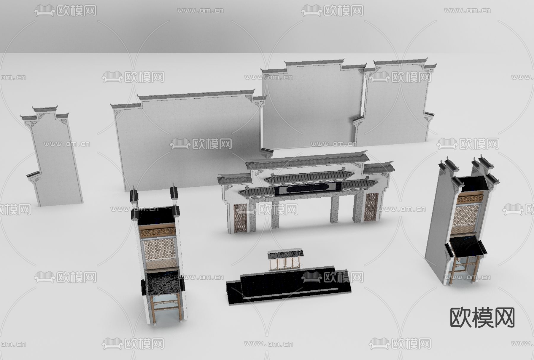 中式建筑墙立面免费3d模型下载