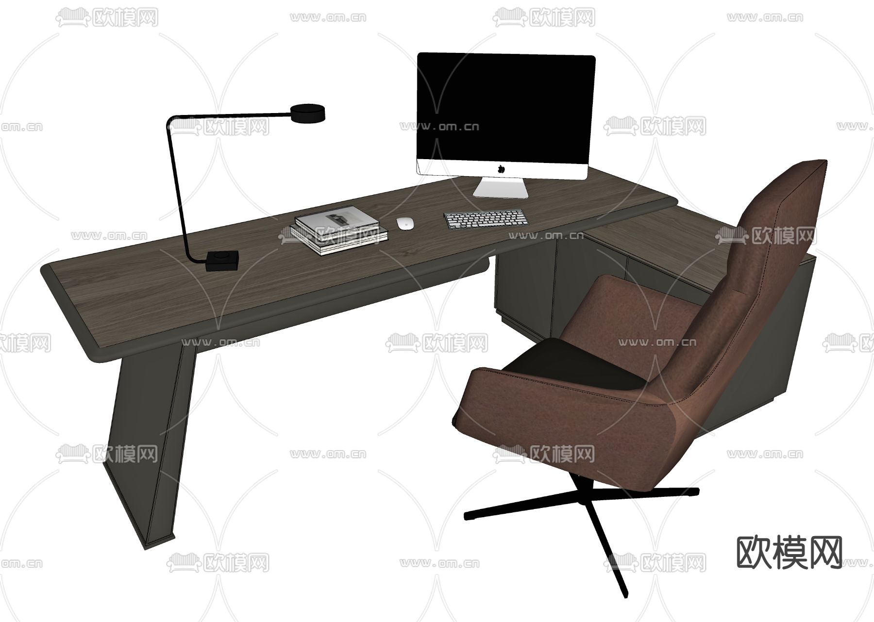 新中式办公桌椅su模型下载（渲染图3）