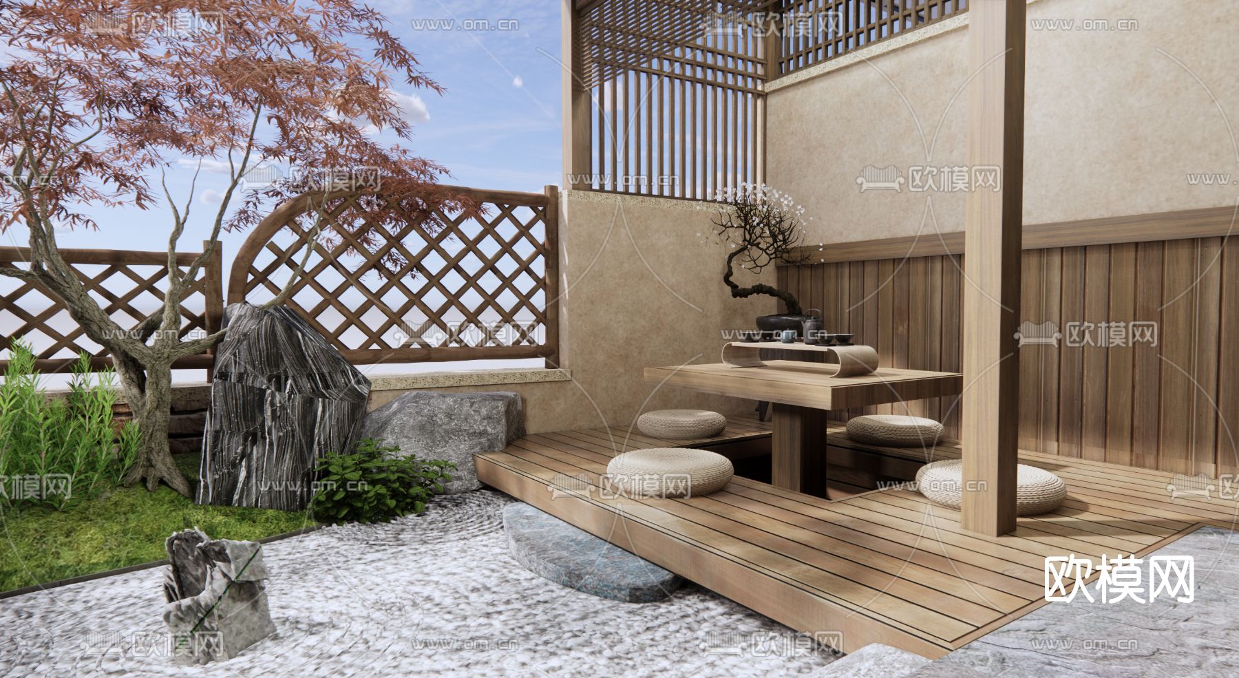 日式庭院花园su模型下载（渲染图3）