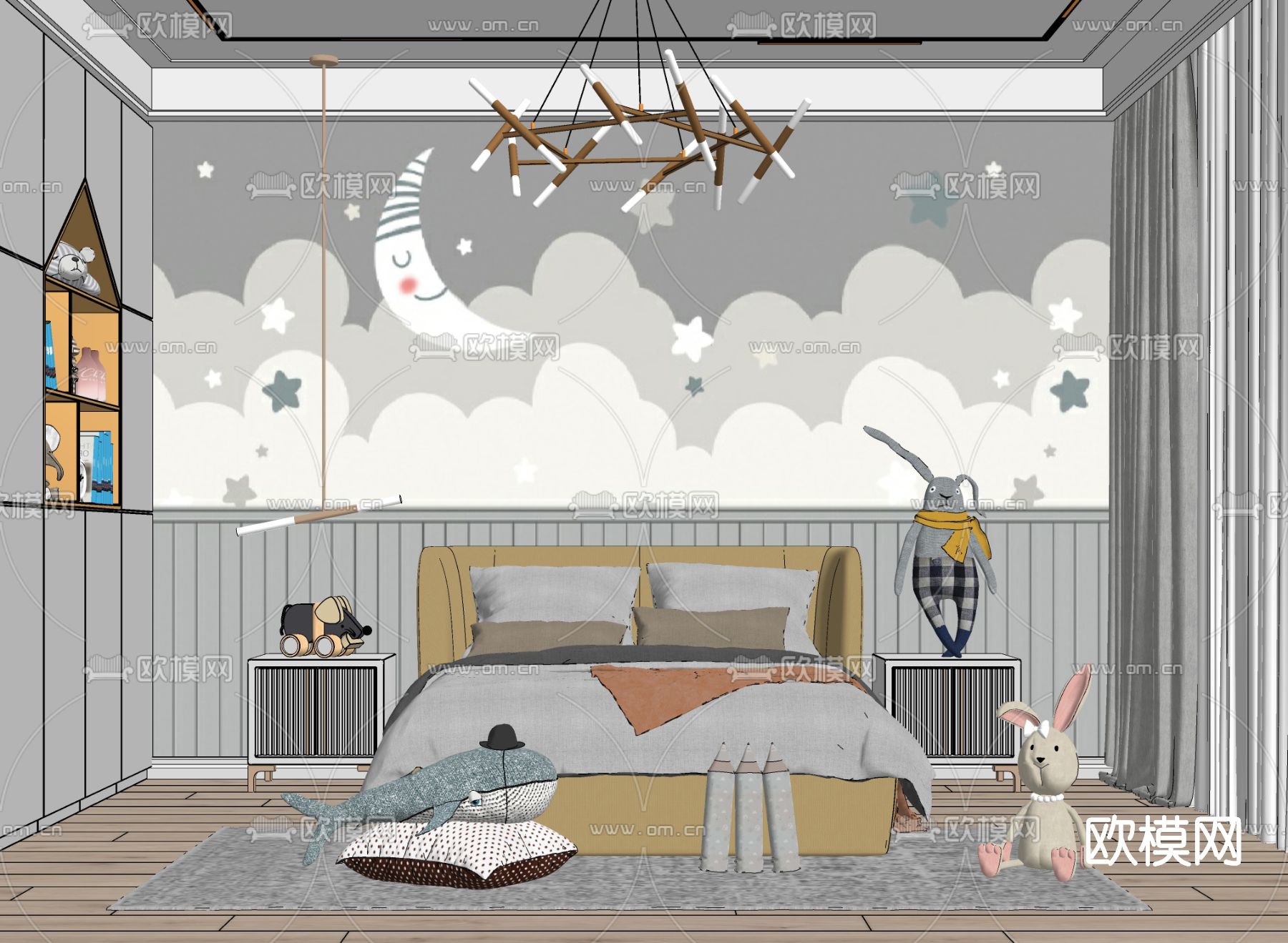 现代卧室儿童房su模型