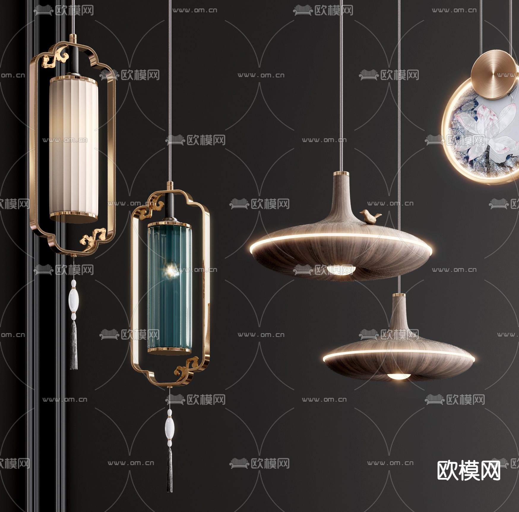 新中式金属小吊灯3d模型