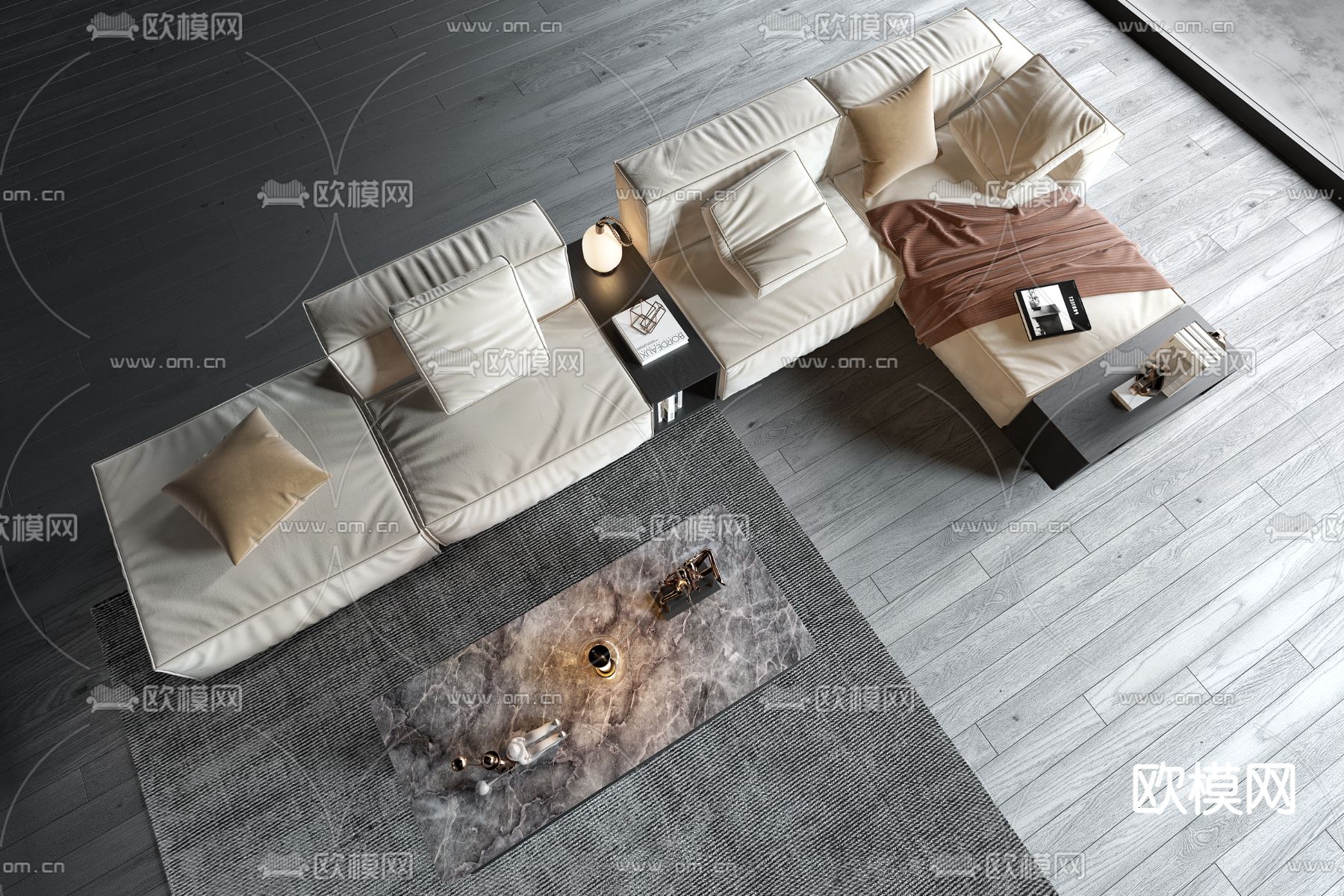 现代绒布转角组合沙发3d模型