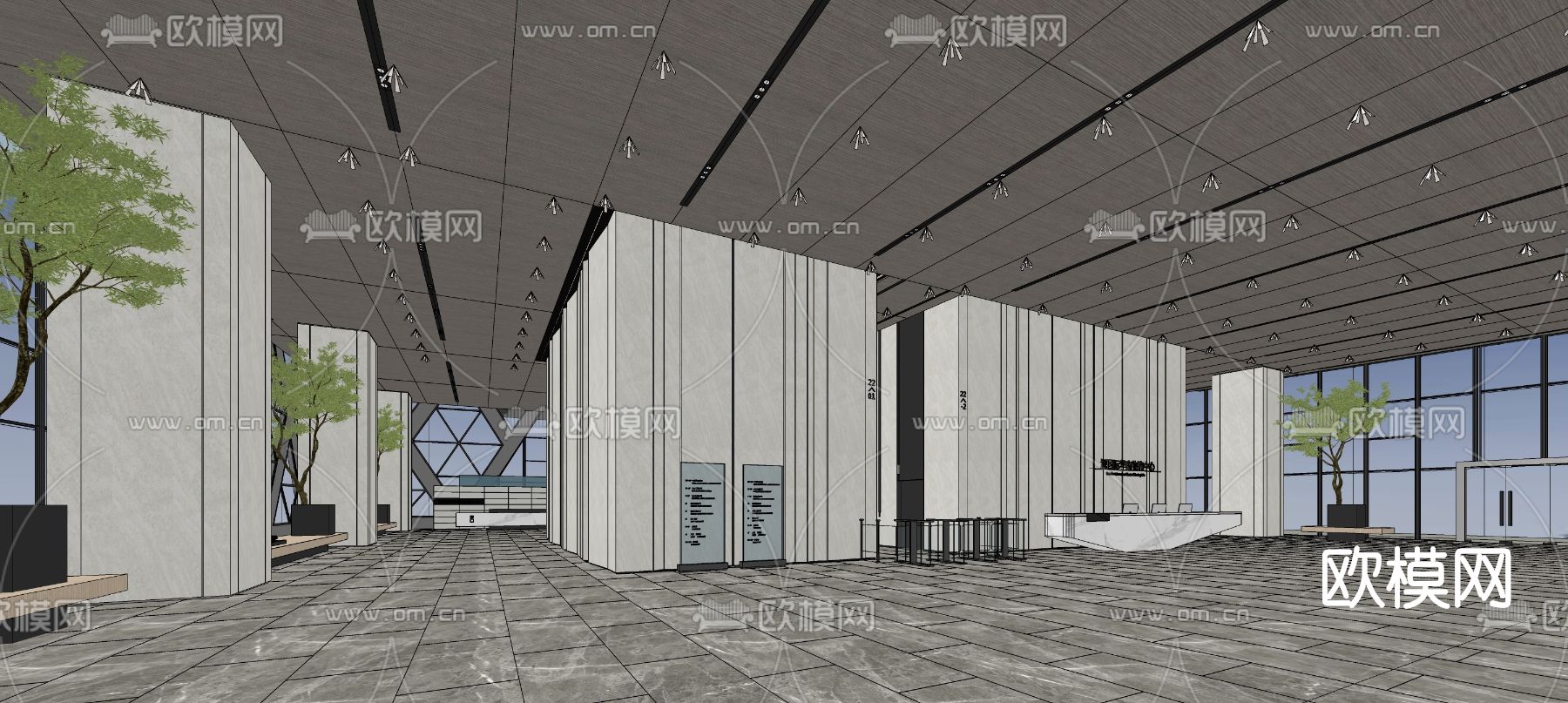 现代大堂前台su模型下载（渲染图2）
