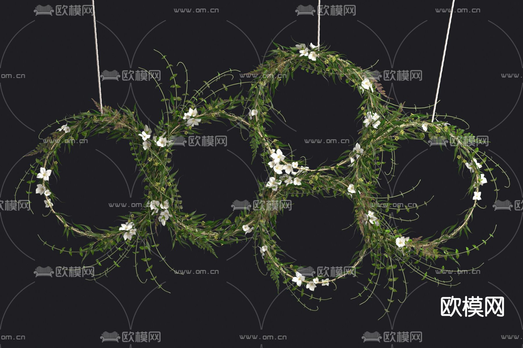 现代绿植花环吊篮3d模型