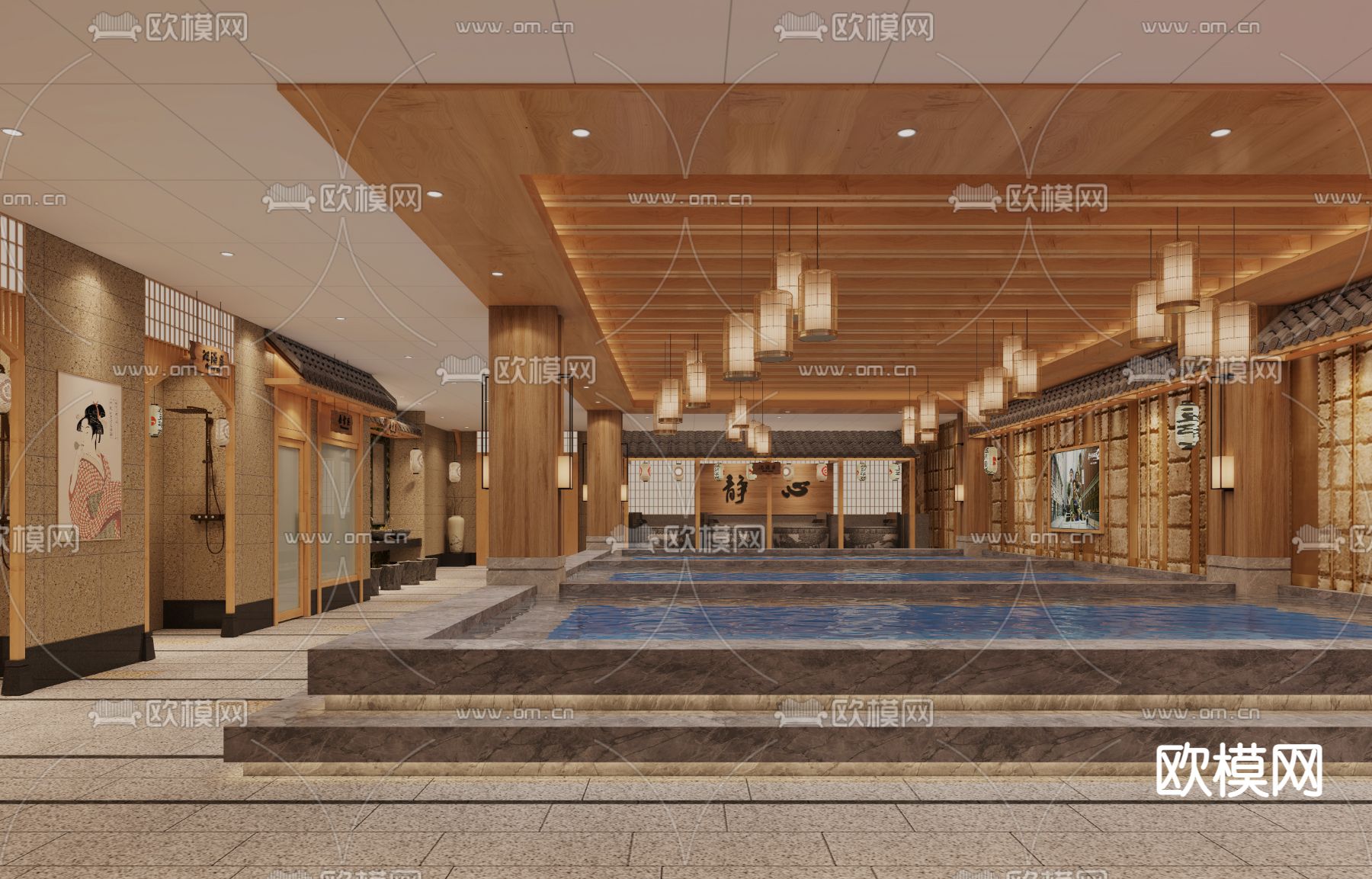 日式桑拿汗蒸洗浴中心3d模型下载（渲染图1）