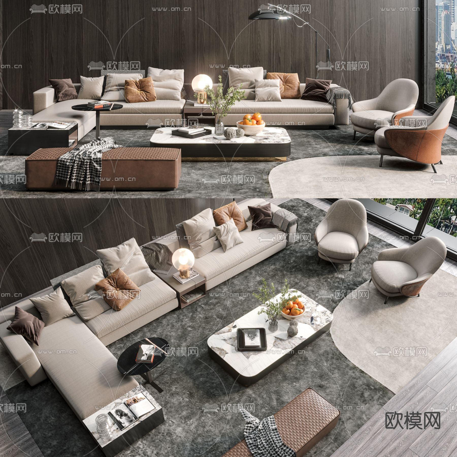 现代布艺转角沙发组合3d模型