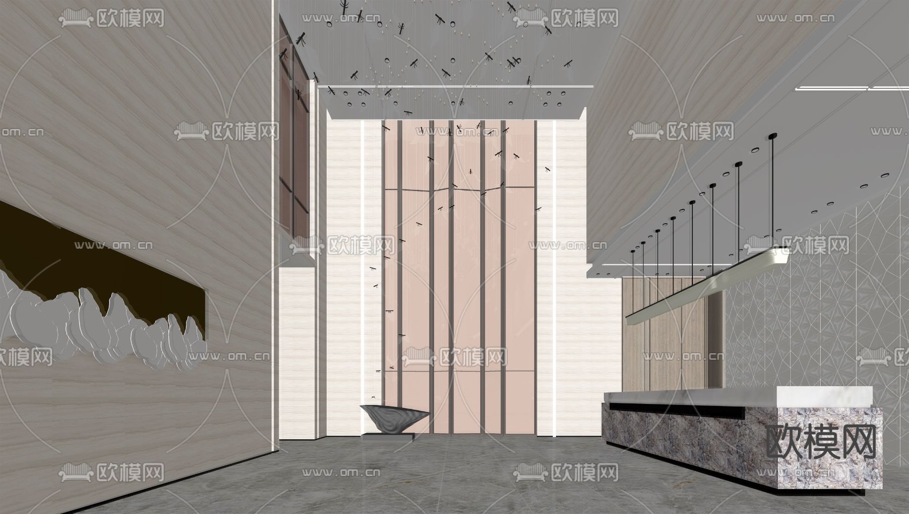 现代前台接待大厅su模型