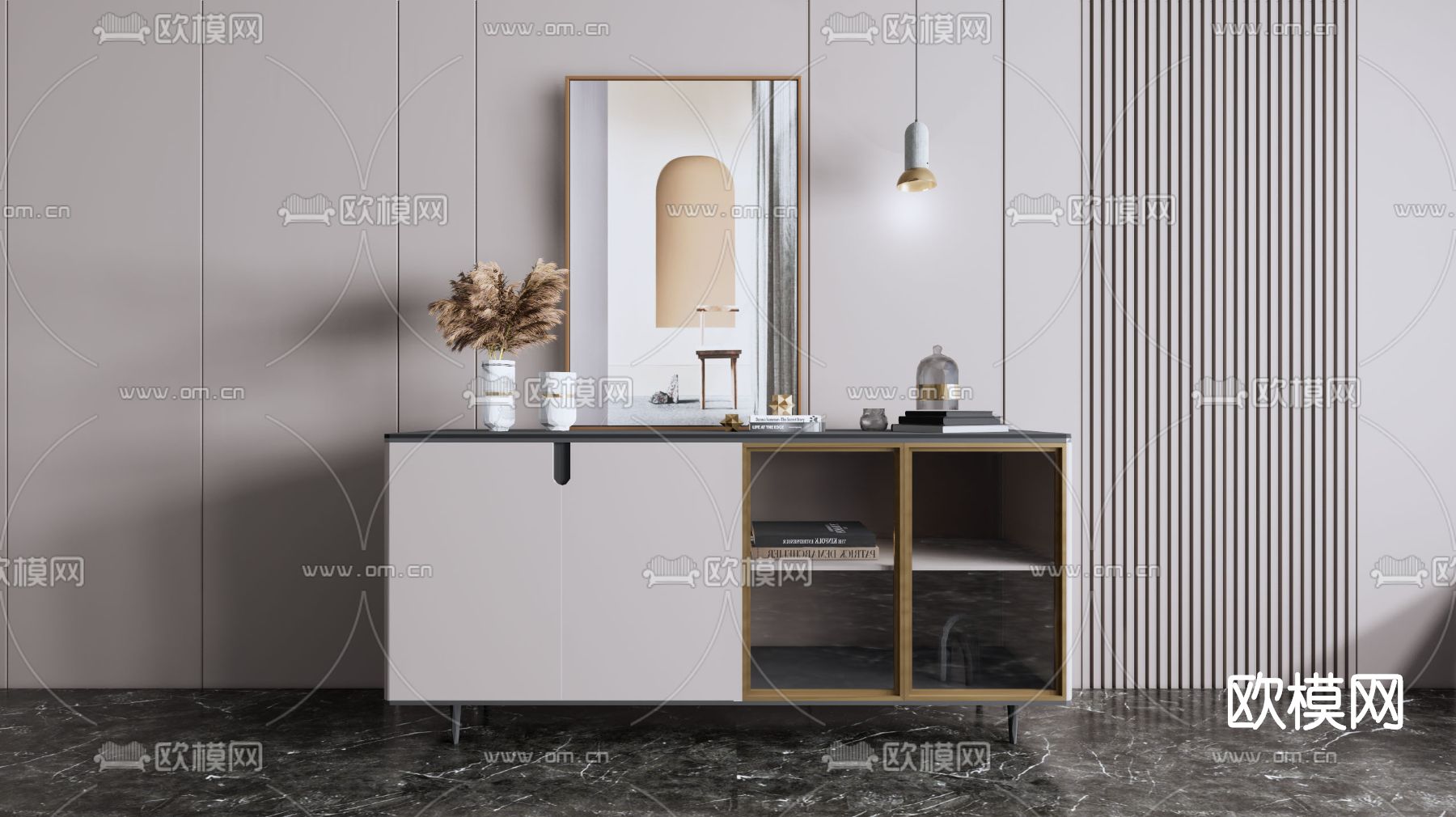 现代边柜su模型下载（渲染图1）