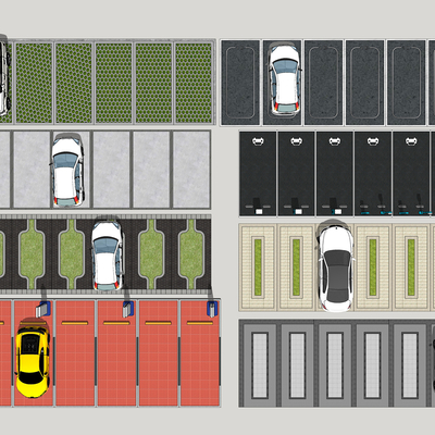  现代户外停车场su模型 