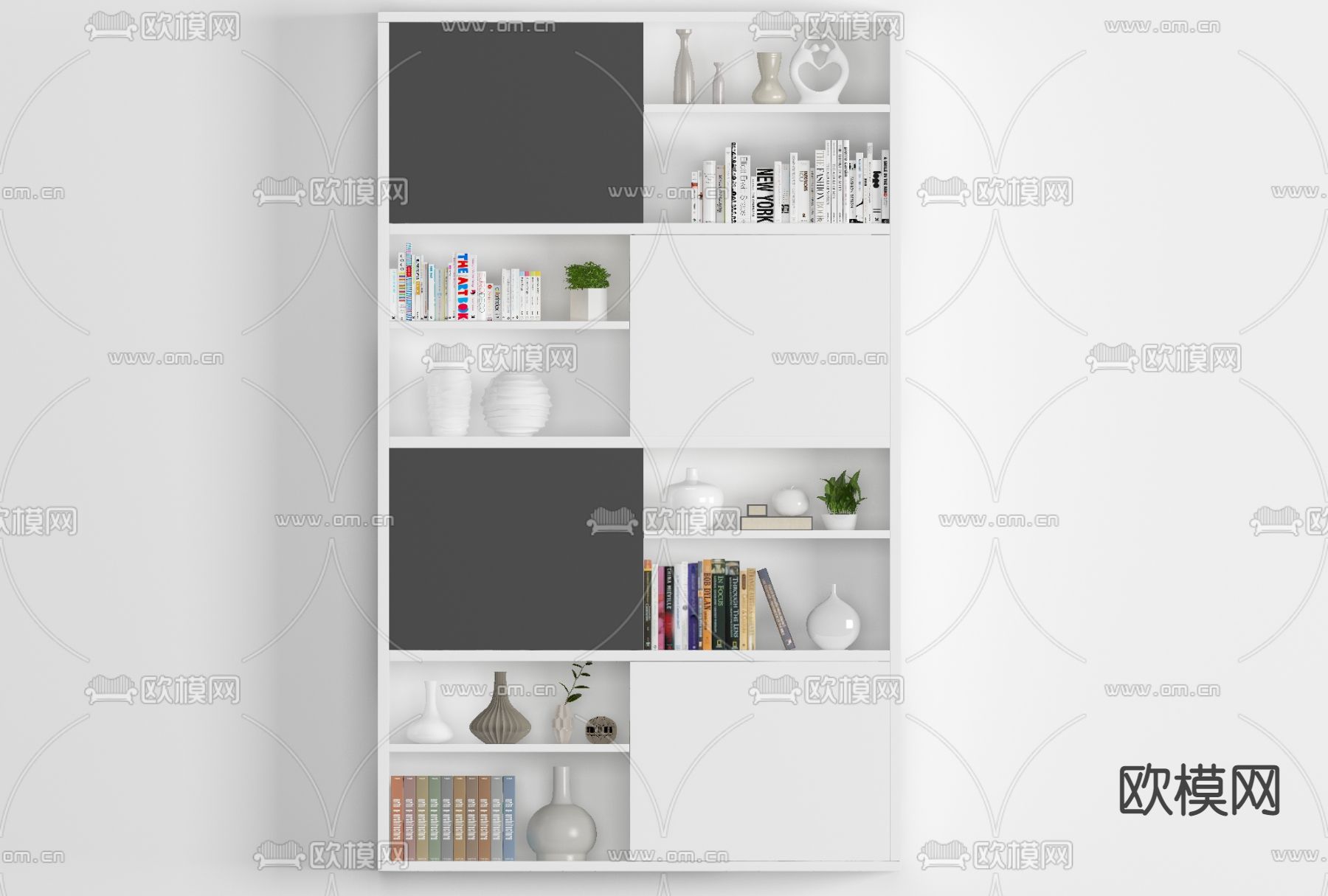 现代书柜免费3d模型下载