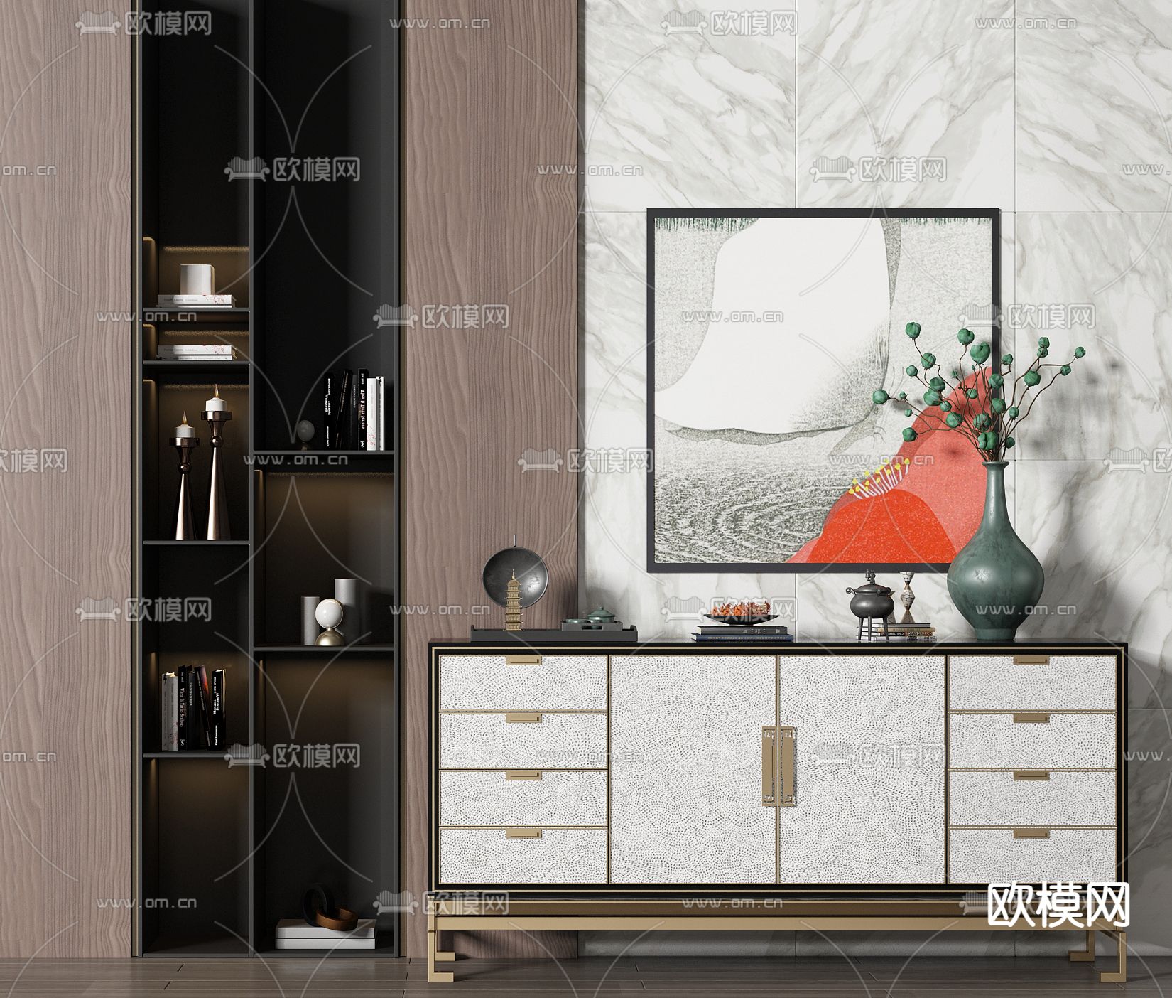 新中式轻奢玄关边柜3d模型