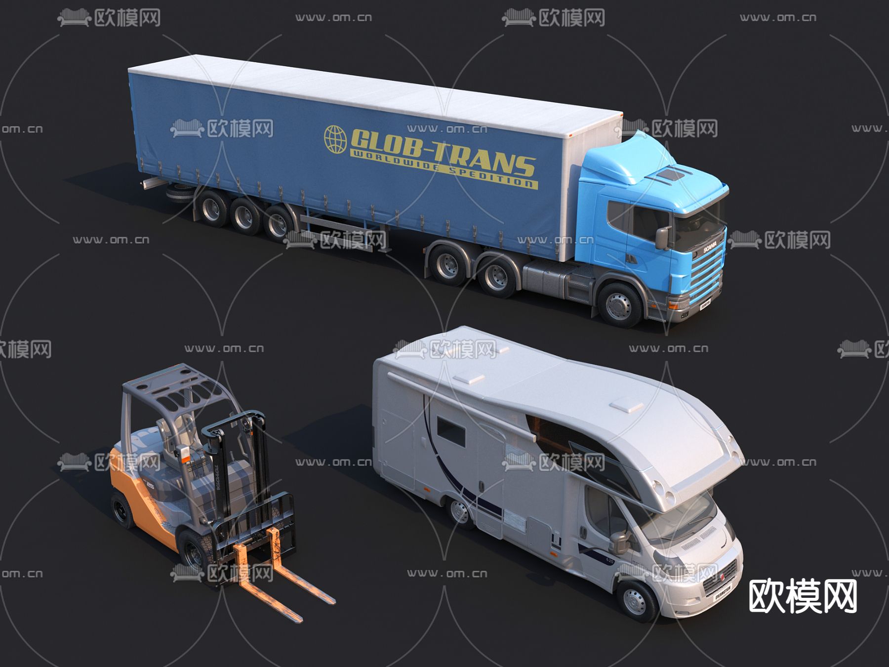 现代卡车货车铲车3d模型
