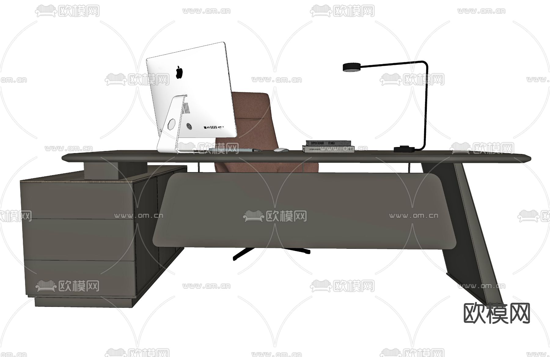 新中式办公桌椅su模型下载（渲染图2）