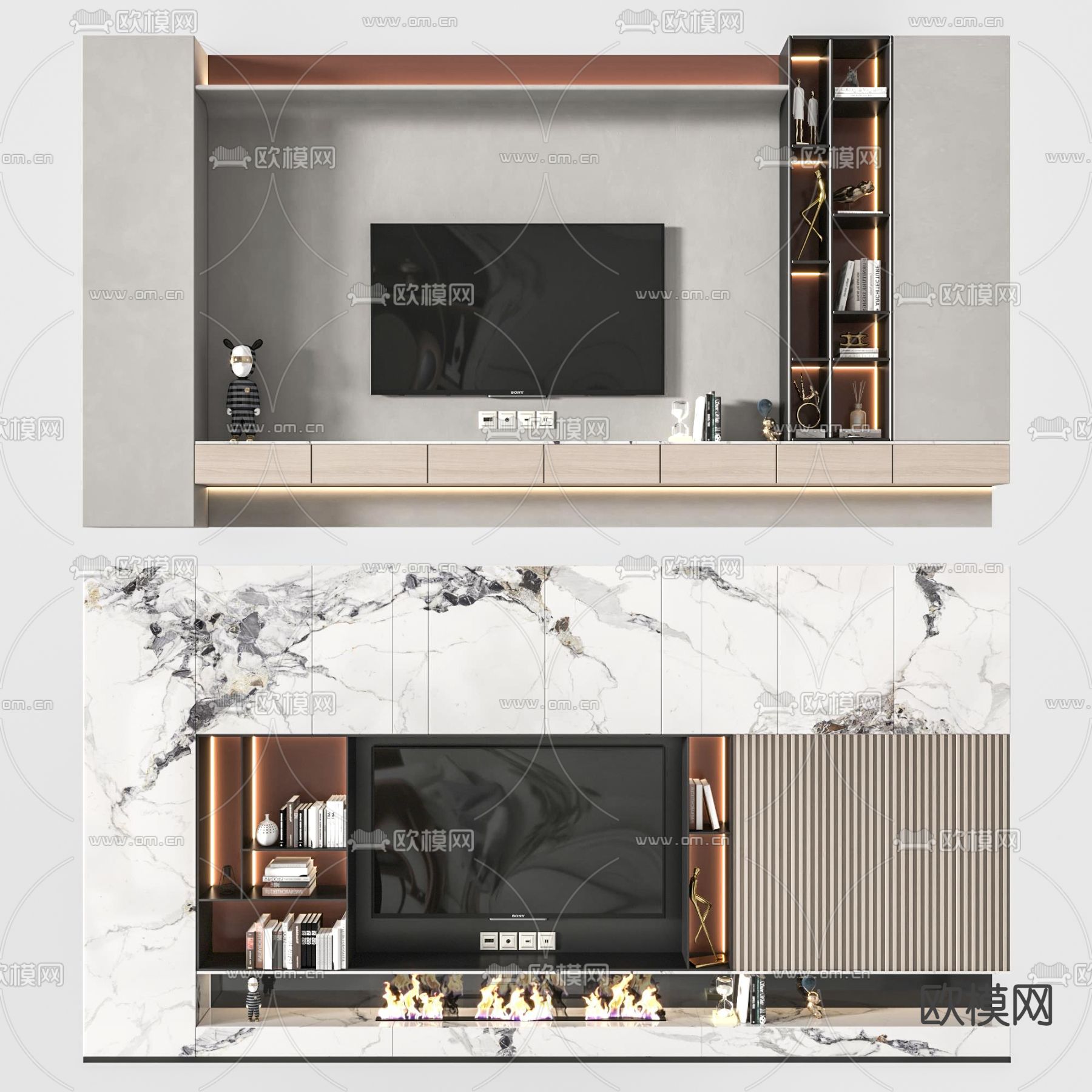 现代轻奢电视背景墙su模型下载（渲染图1）