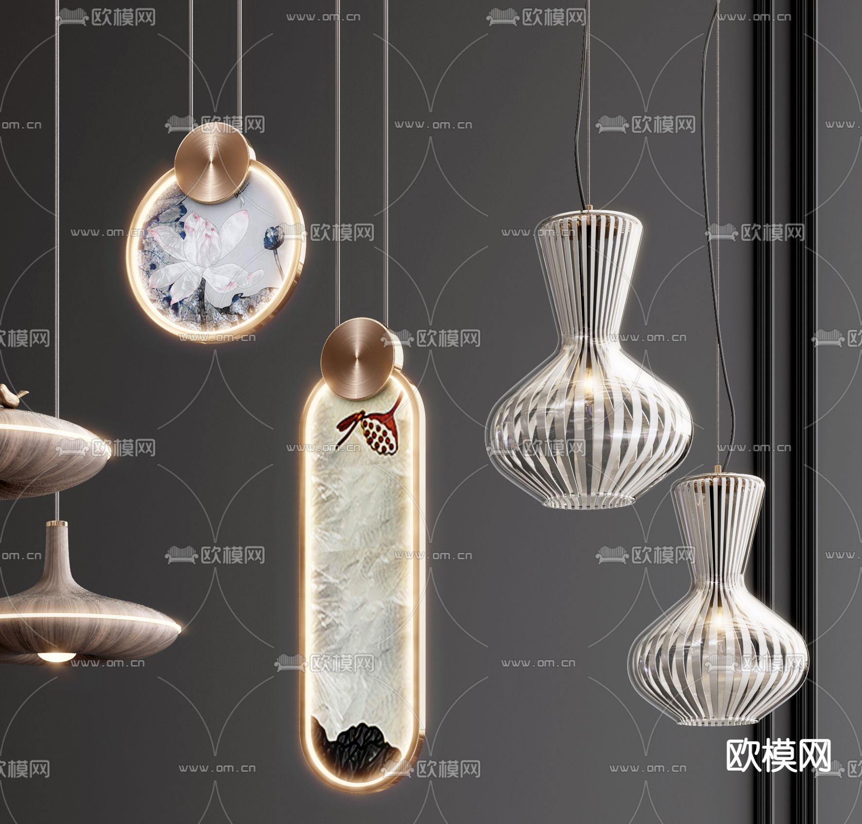 新中式金属小吊灯3d模型