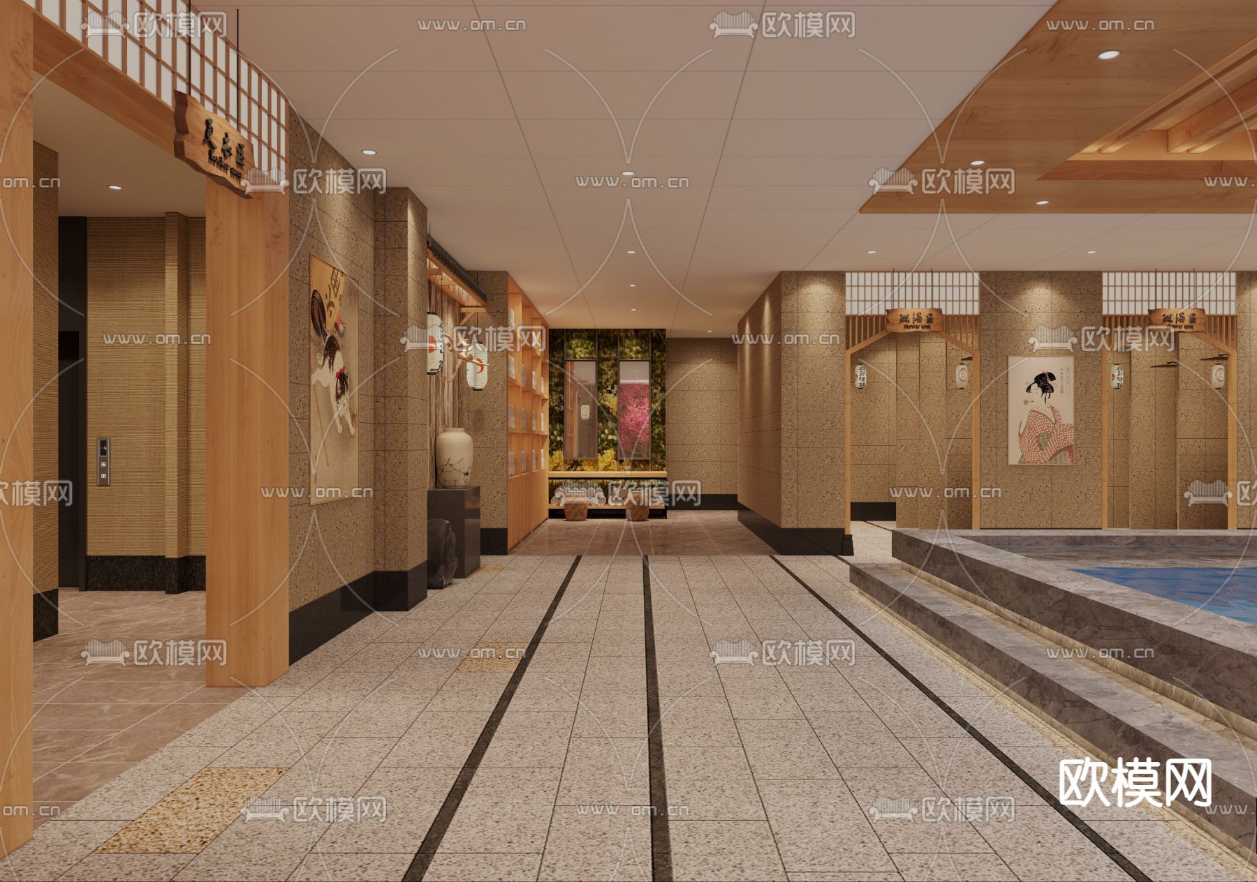 日式桑拿汗蒸洗浴中心3d模型下载（渲染图2）