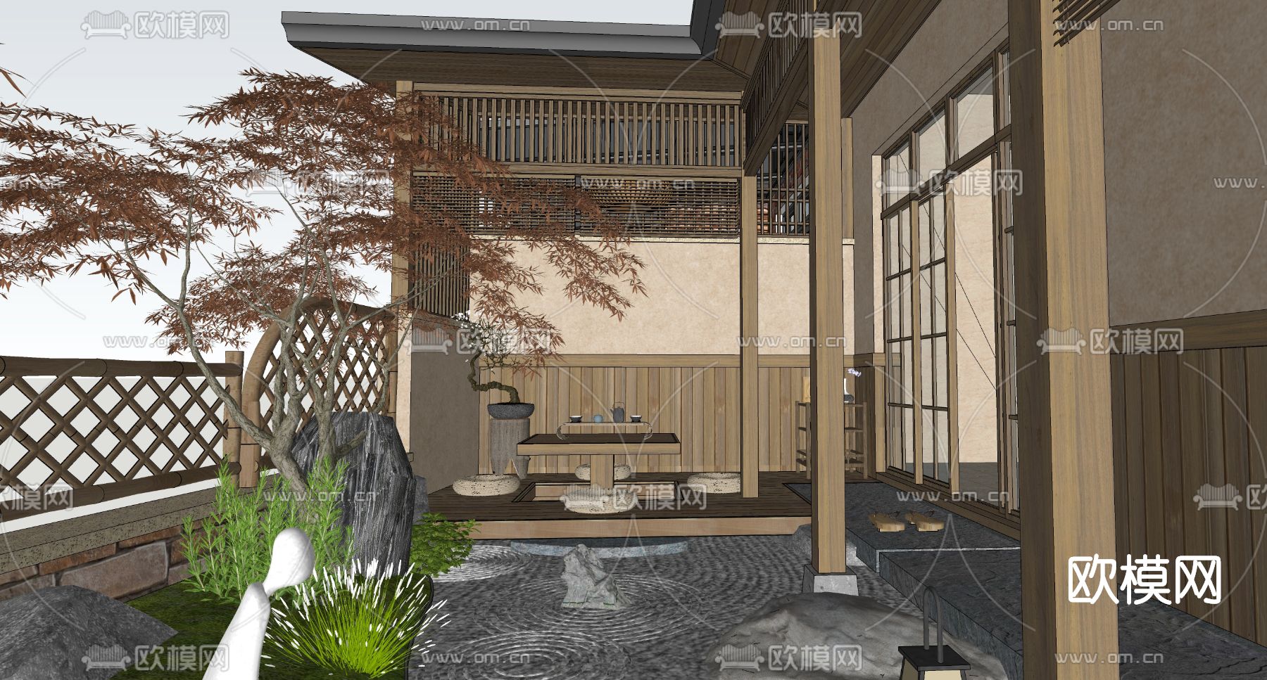 日式庭院花园su模型下载（渲染图5）