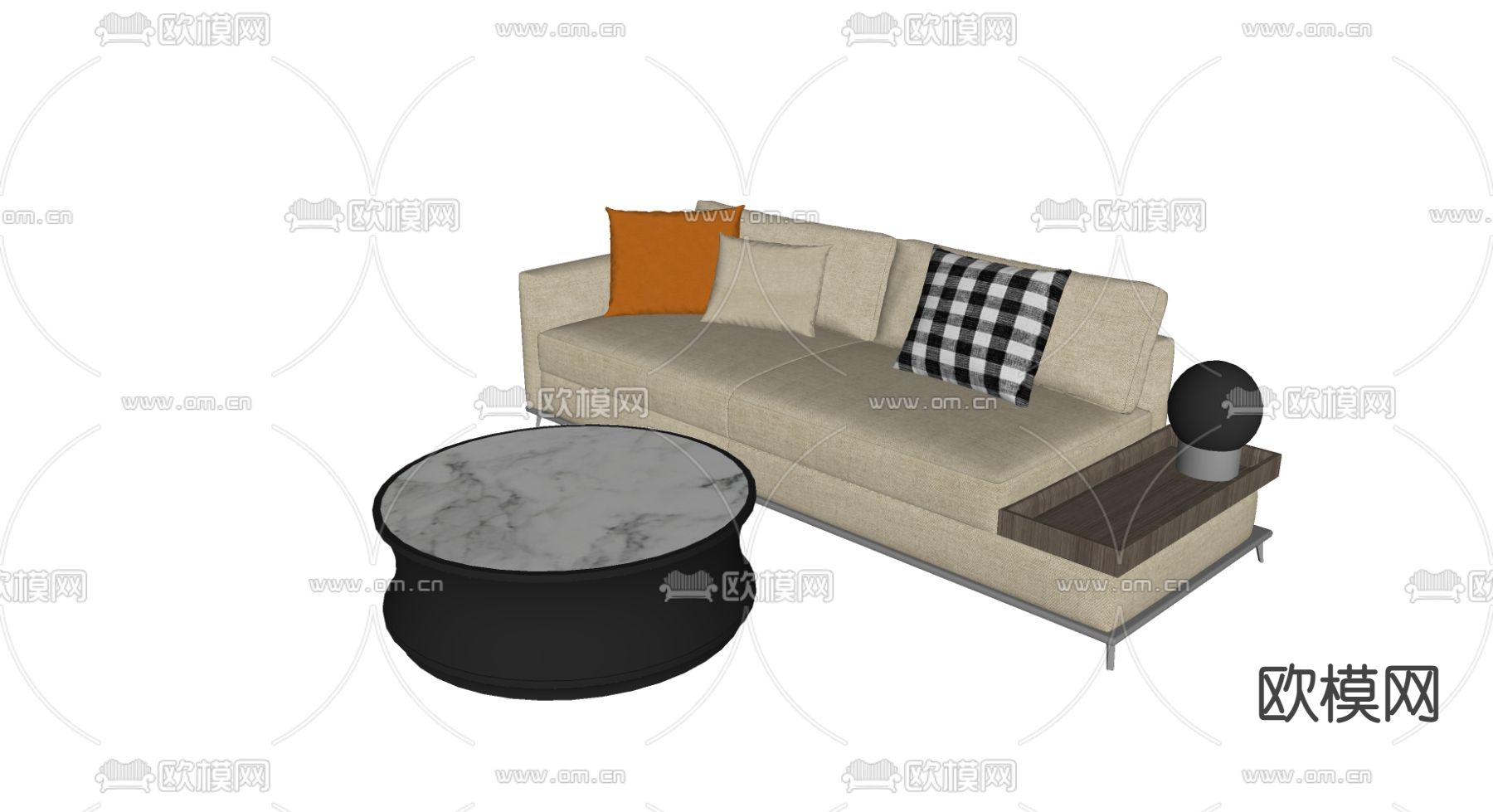 现代布艺沙发茶几组合su模型下载（渲染图2）