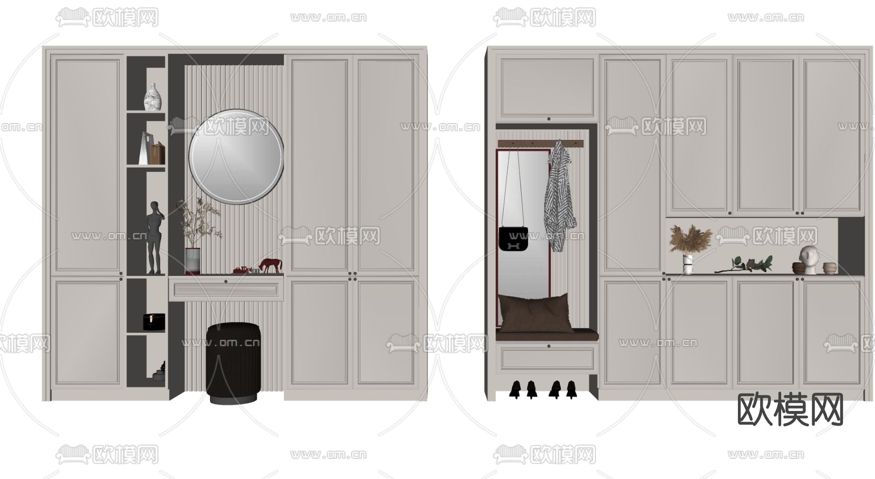 美式鞋柜su模型下载（渲染图2）