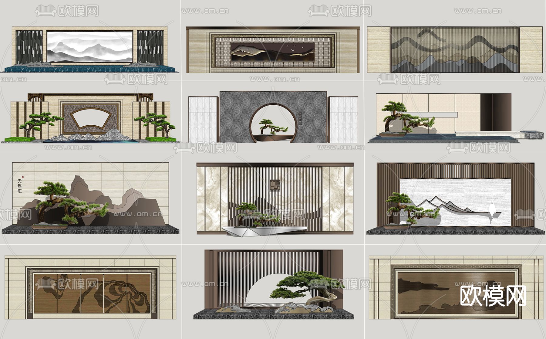 新中式景墙小品su模型