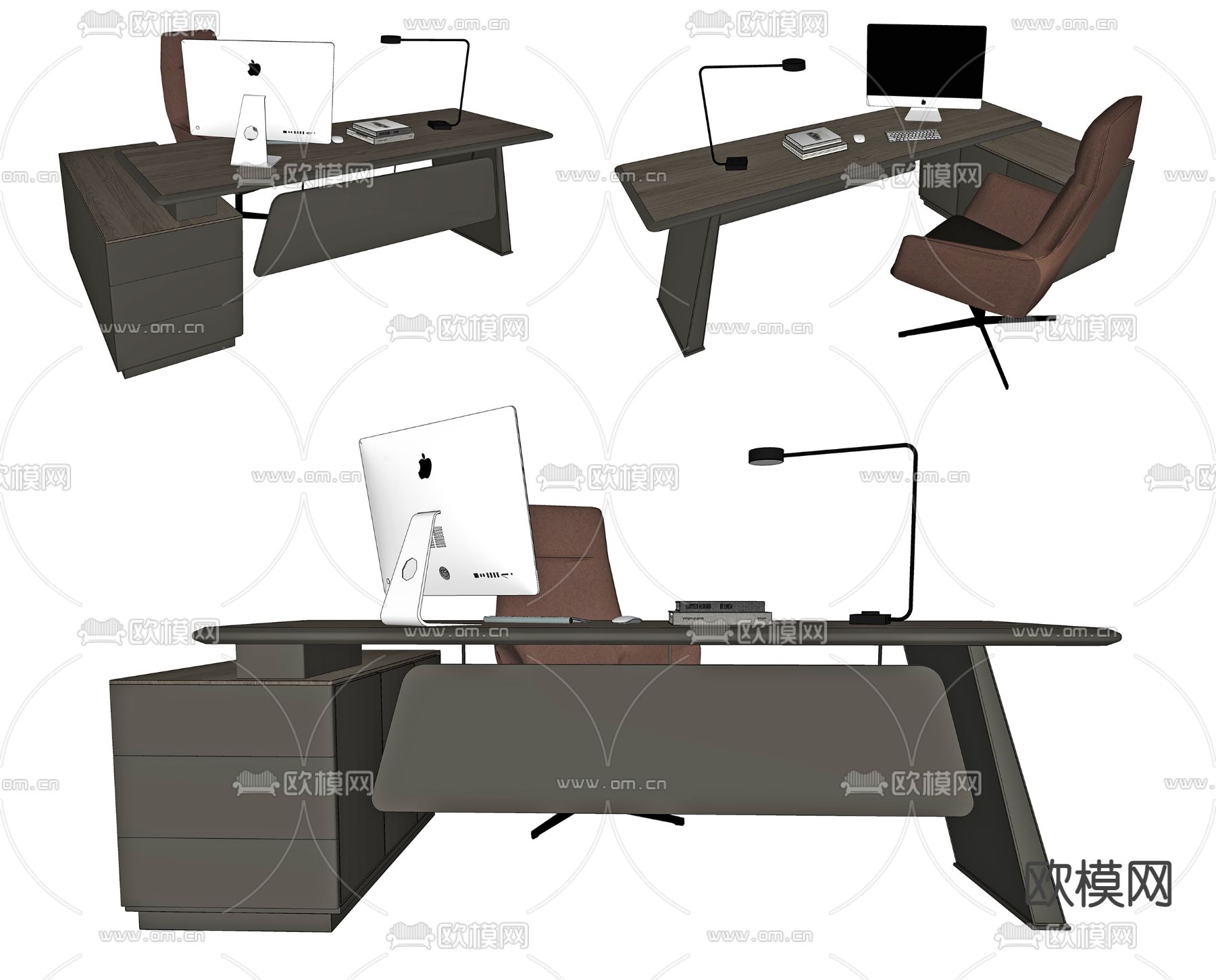 新中式办公桌椅su模型下载（渲染图1）