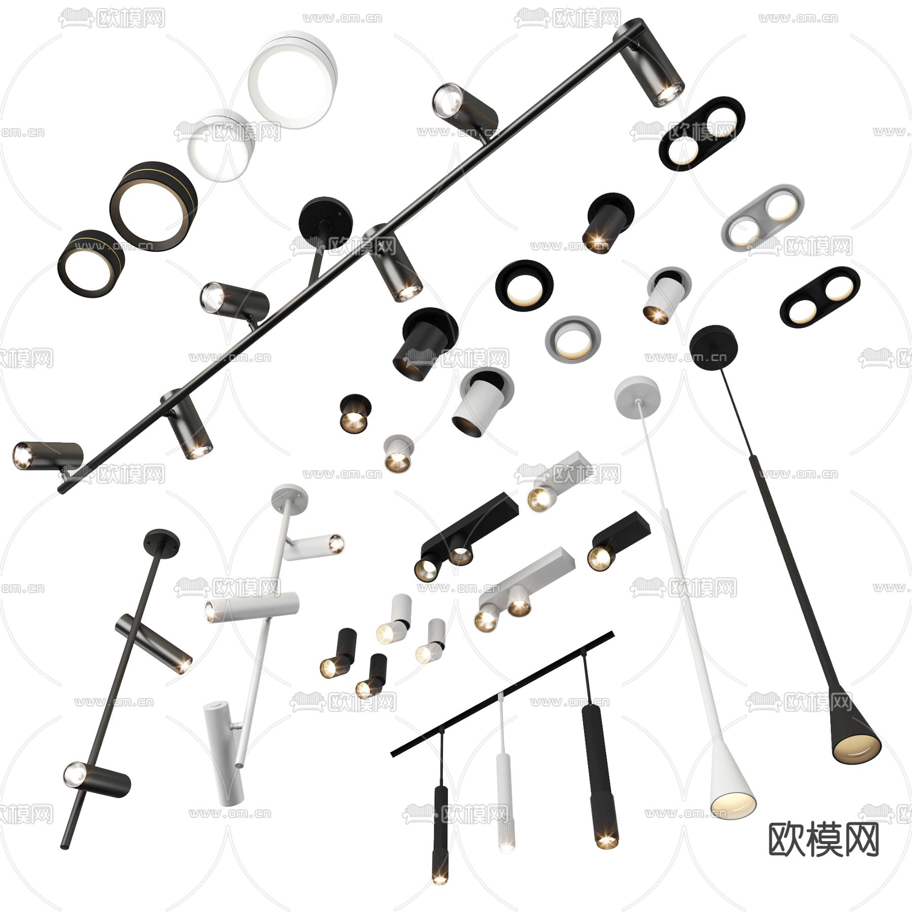 现代筒灯射灯吊灯3d模型