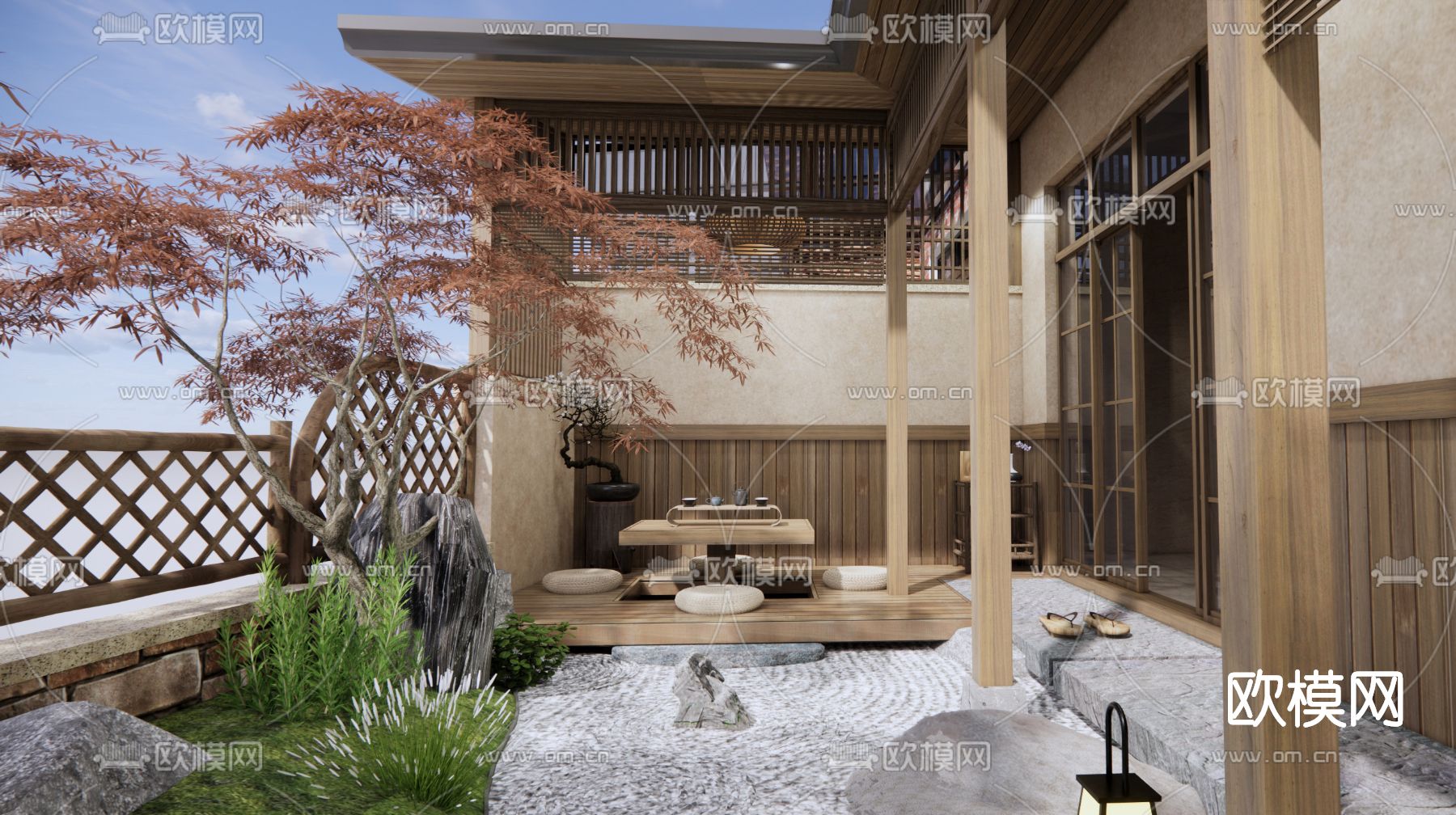 日式庭院花园su模型下载（渲染图1）