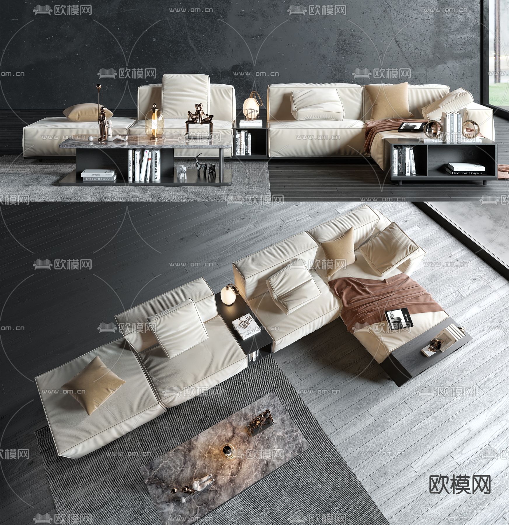 现代绒布转角组合沙发3d模型