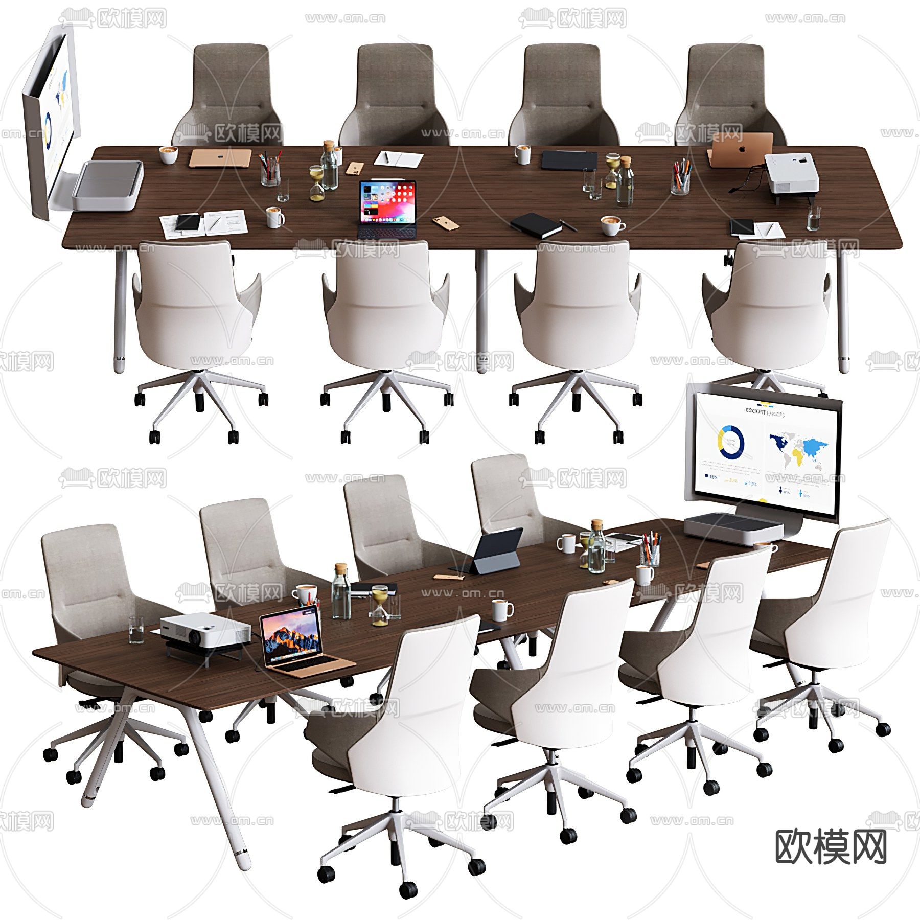 现代条形会议桌椅3d模型