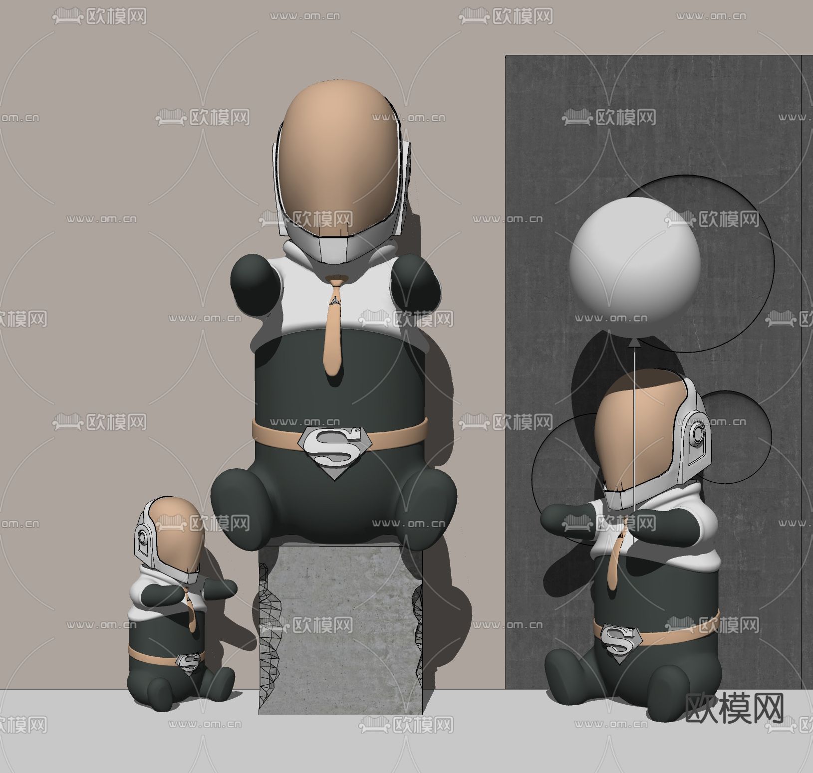 现代宇航员雕塑su模型