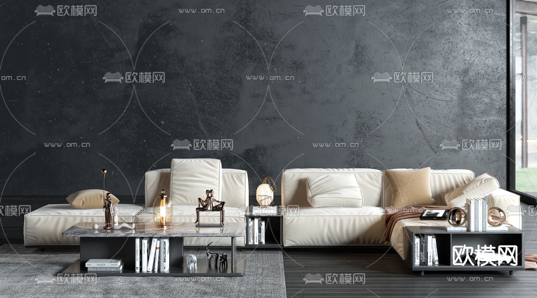 现代绒布转角组合沙发3d模型
