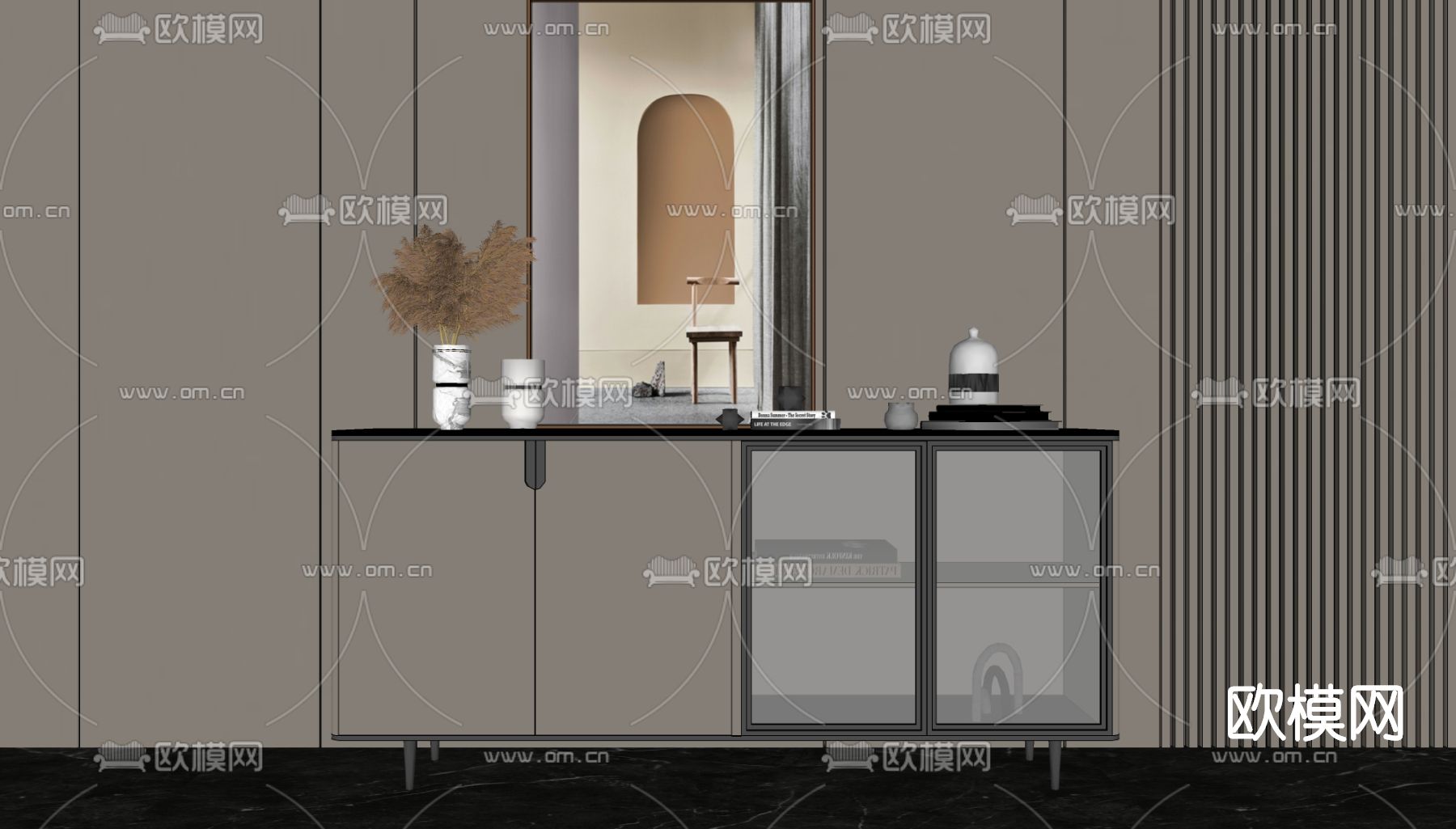 现代边柜su模型下载（渲染图2）