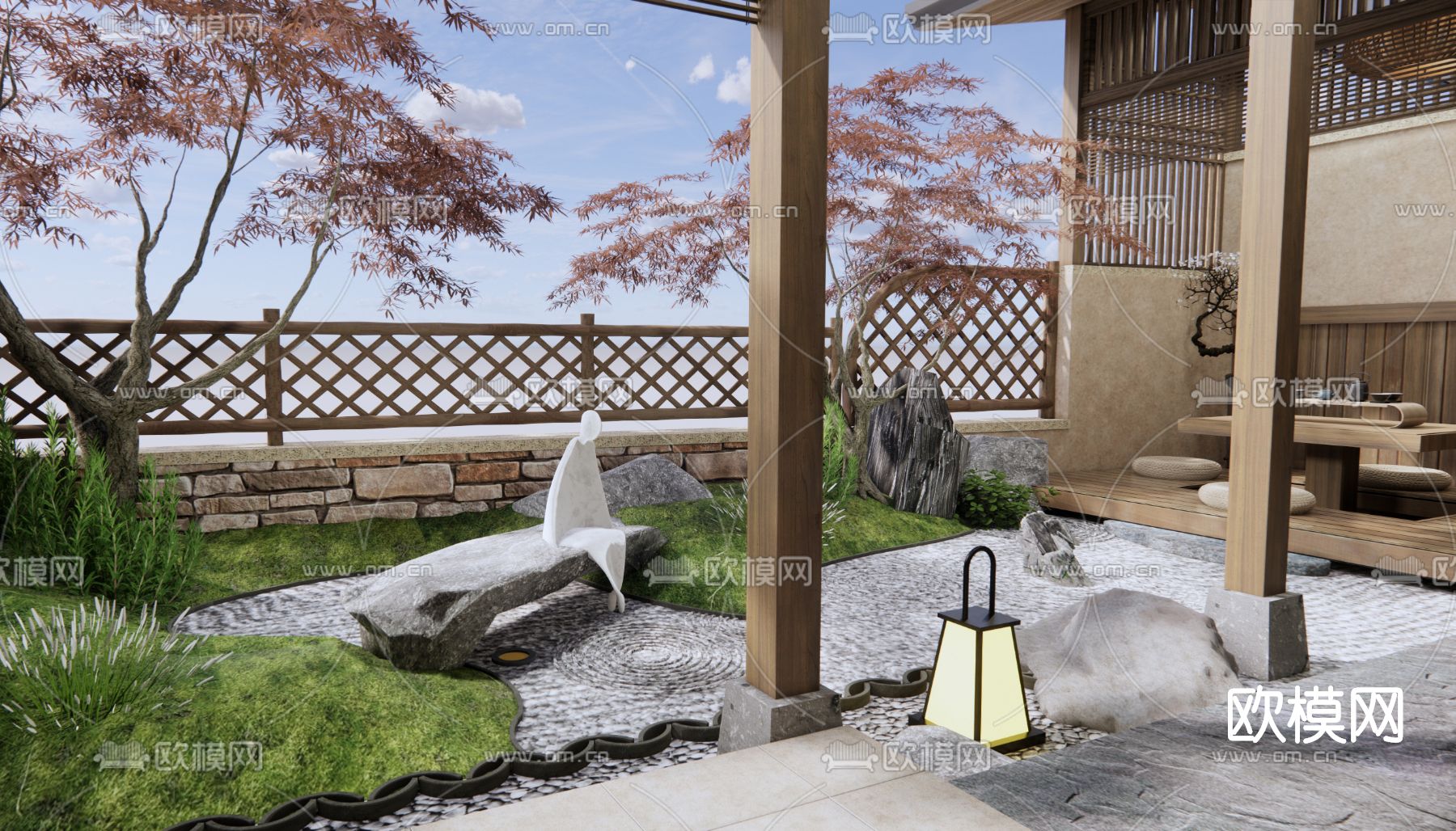 日式庭院花园su模型下载（渲染图2）
