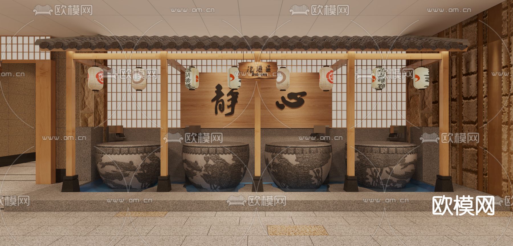日式桑拿汗蒸洗浴中心3d模型下载（渲染图4）