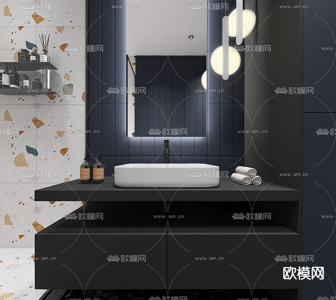 现代卫生间浴室vr全景3d模型