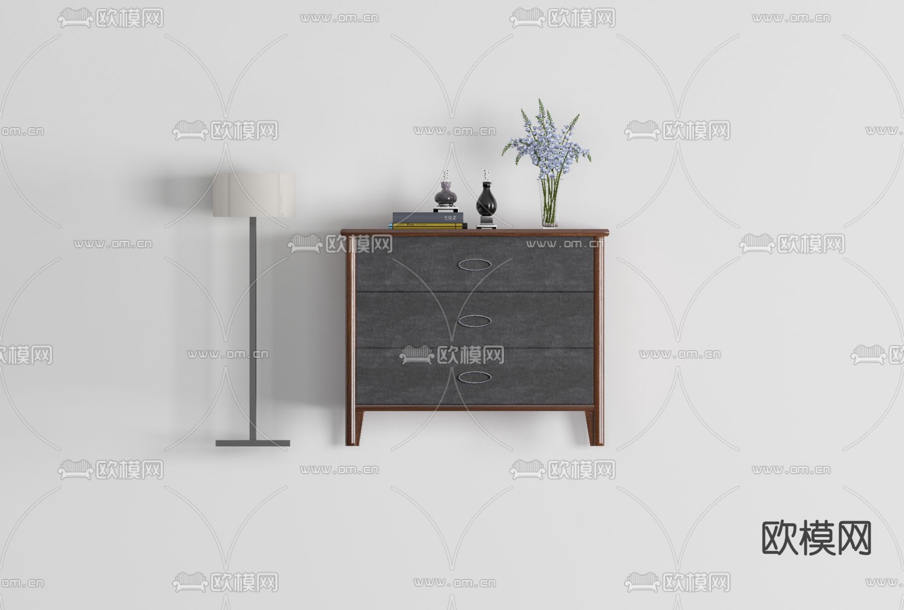 美式实木边柜免费3d模型下载