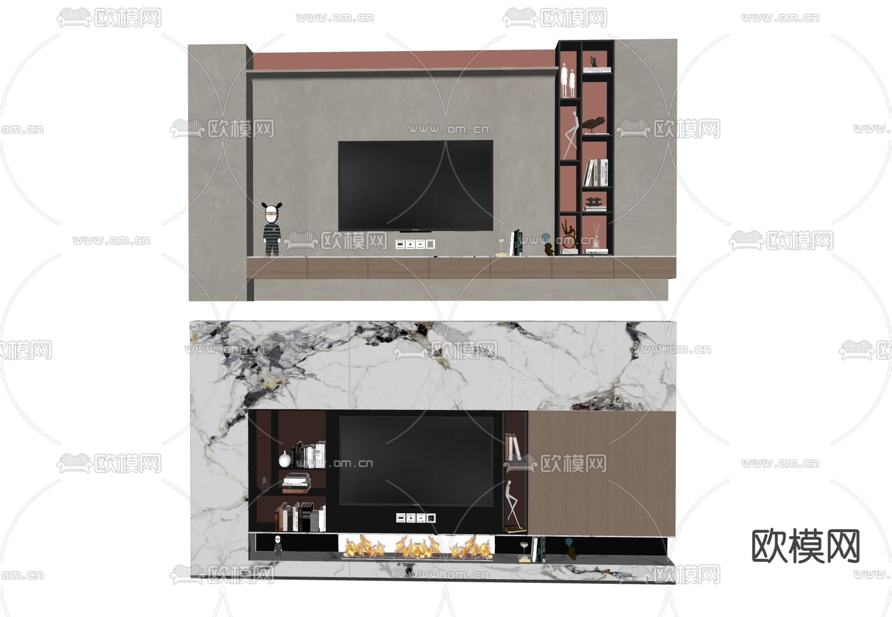 现代轻奢电视背景墙su模型下载（渲染图2）
