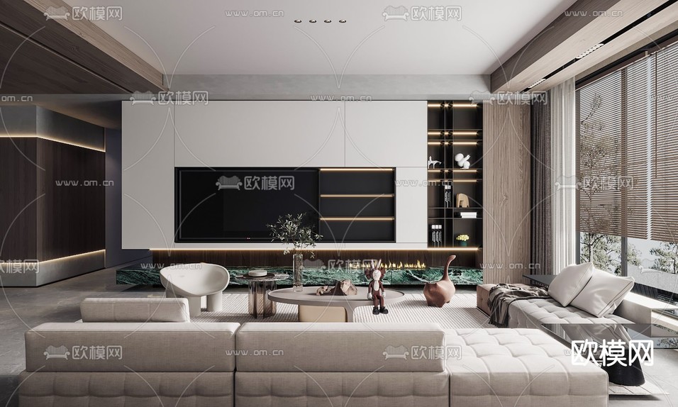 现代客厅3d模型下载