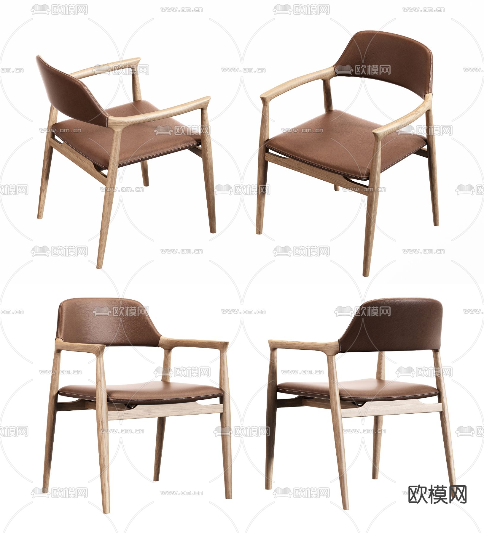 北欧原木单椅3d模型下载