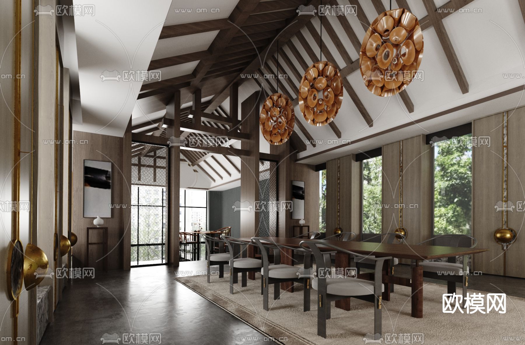得德设计 新中式茶室会客室3d模型下载_ID11575462_3dmax免费模型-欧模网