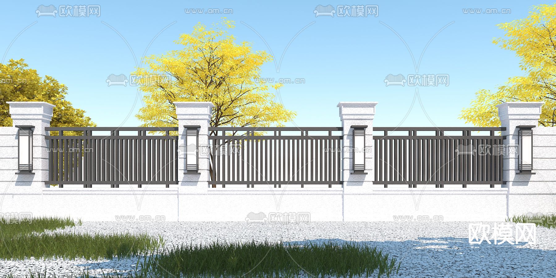 简欧庭院围墙护栏3d模型下载