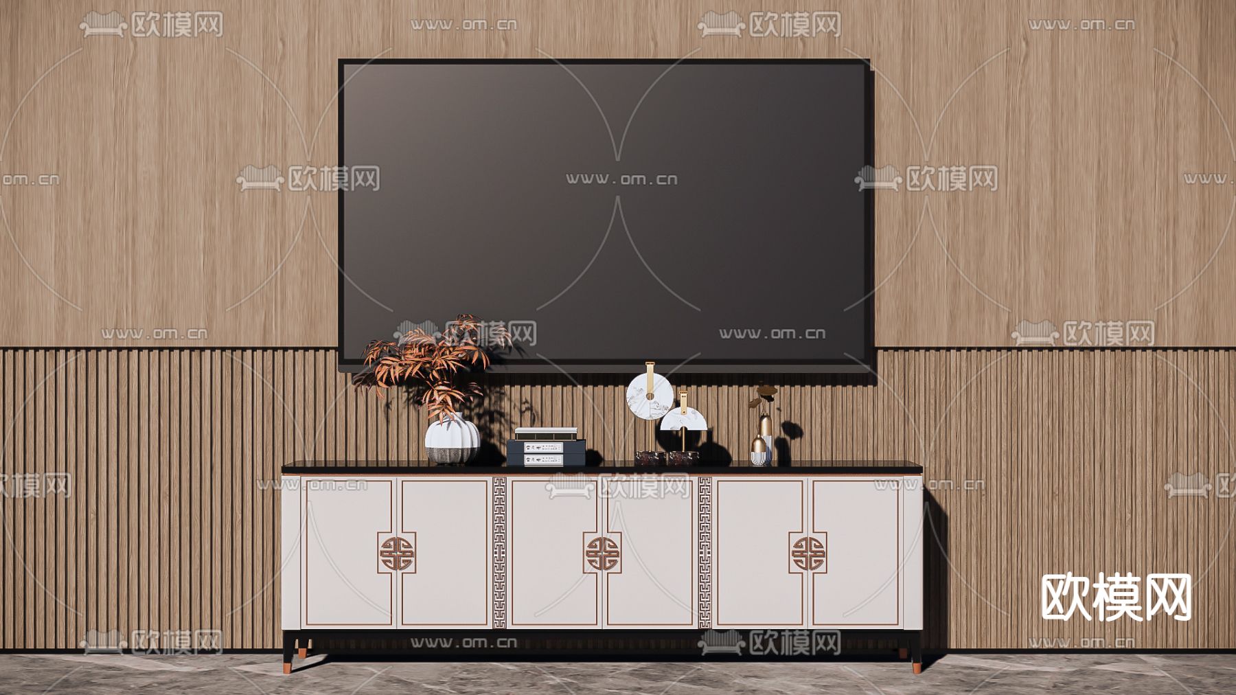 新中式电视柜su模型