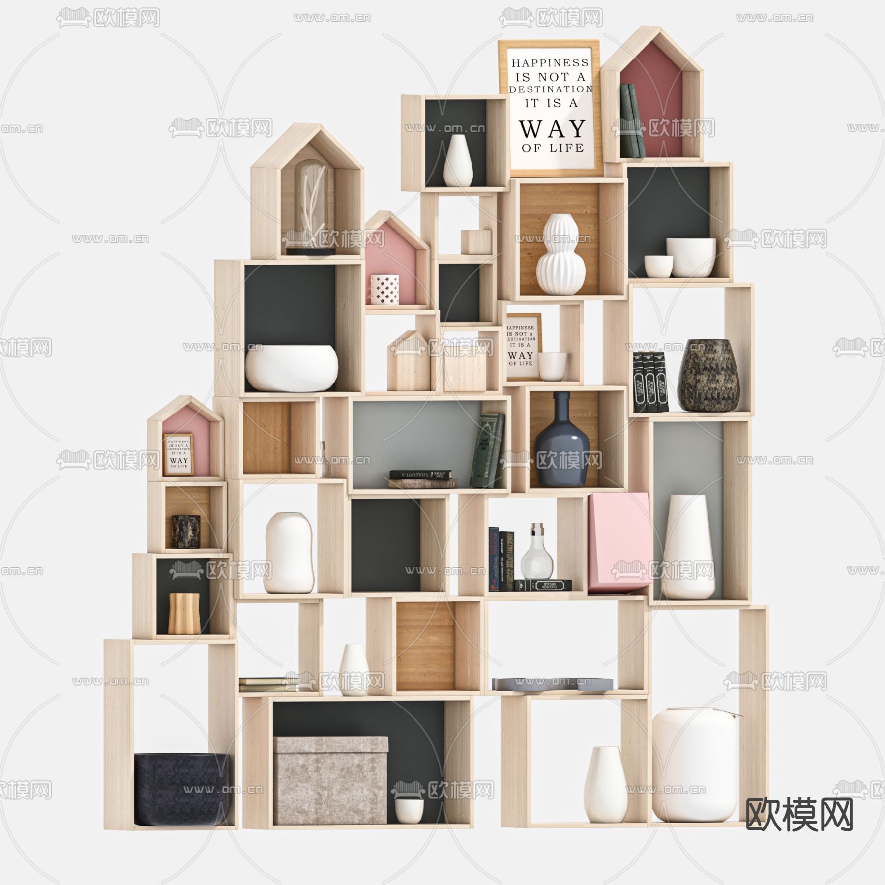 北欧儿童实木书柜书架3d模型下载